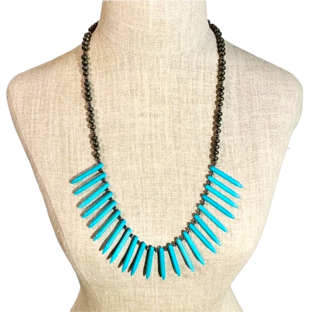 Silk Knotted Pyrite & Turquoise Howlite Necklace